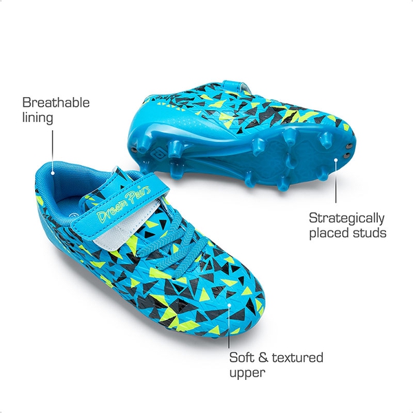 Kids Breathable Strap Soccer Cleats - ROYAL BLUE NEON GREEN - 4